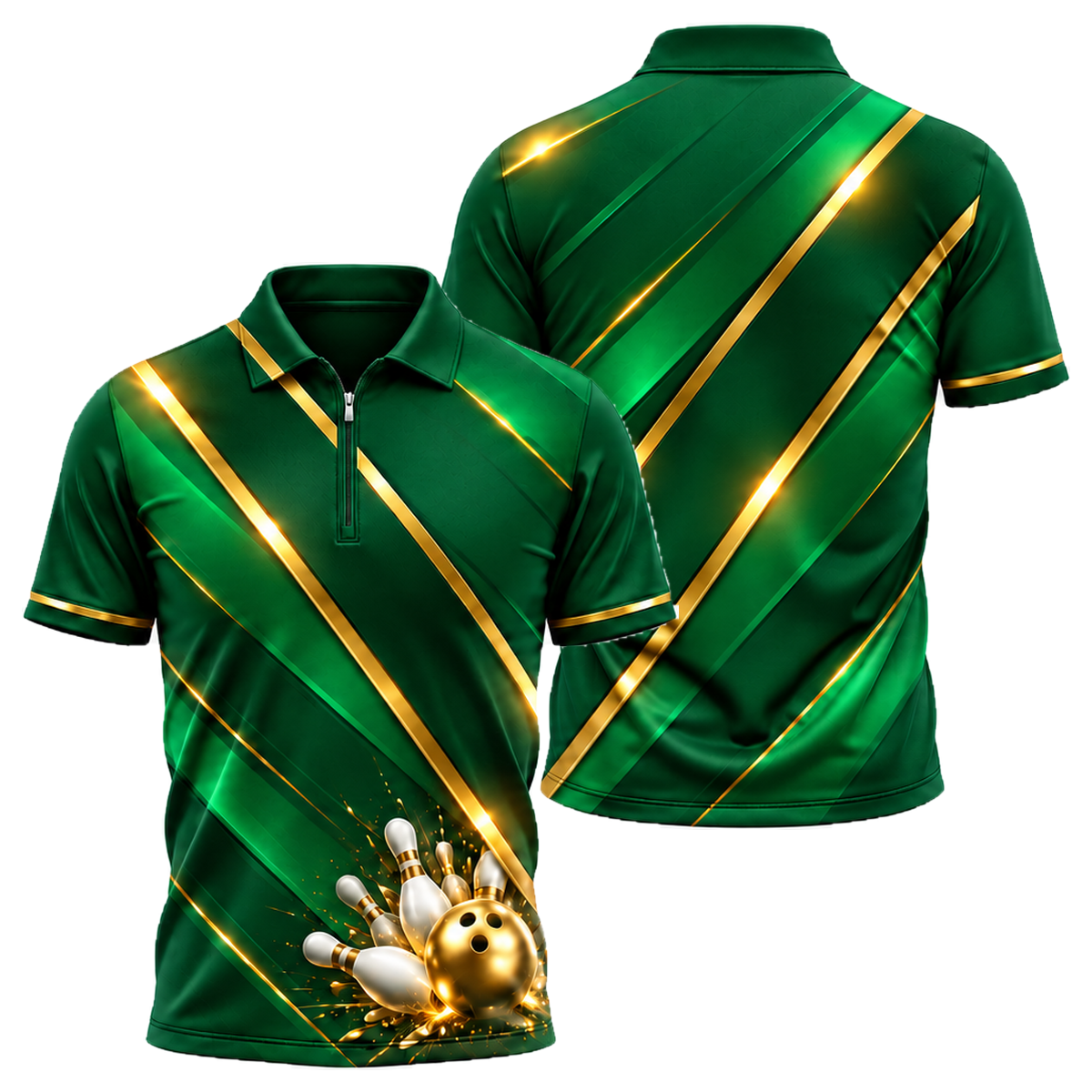 Gold Rail Navy Quarter-Zip Polo in Green & Gold