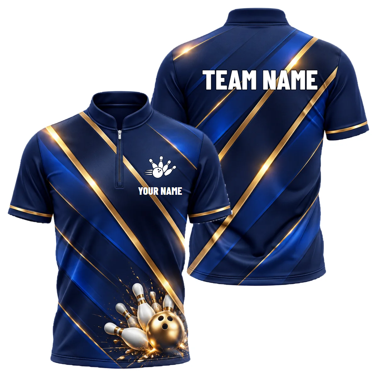 Gold Rail Navy custom bowling shirt personalized with name and team name