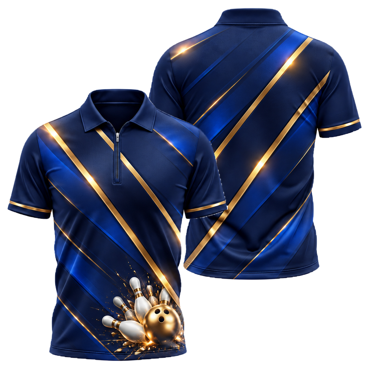 Gold Rail Navy Quarter-Zip Polo in Navy & Gold