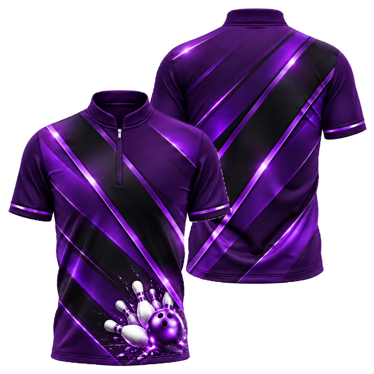 Gold Rail Navy Bowling Jersey in Purple & Black