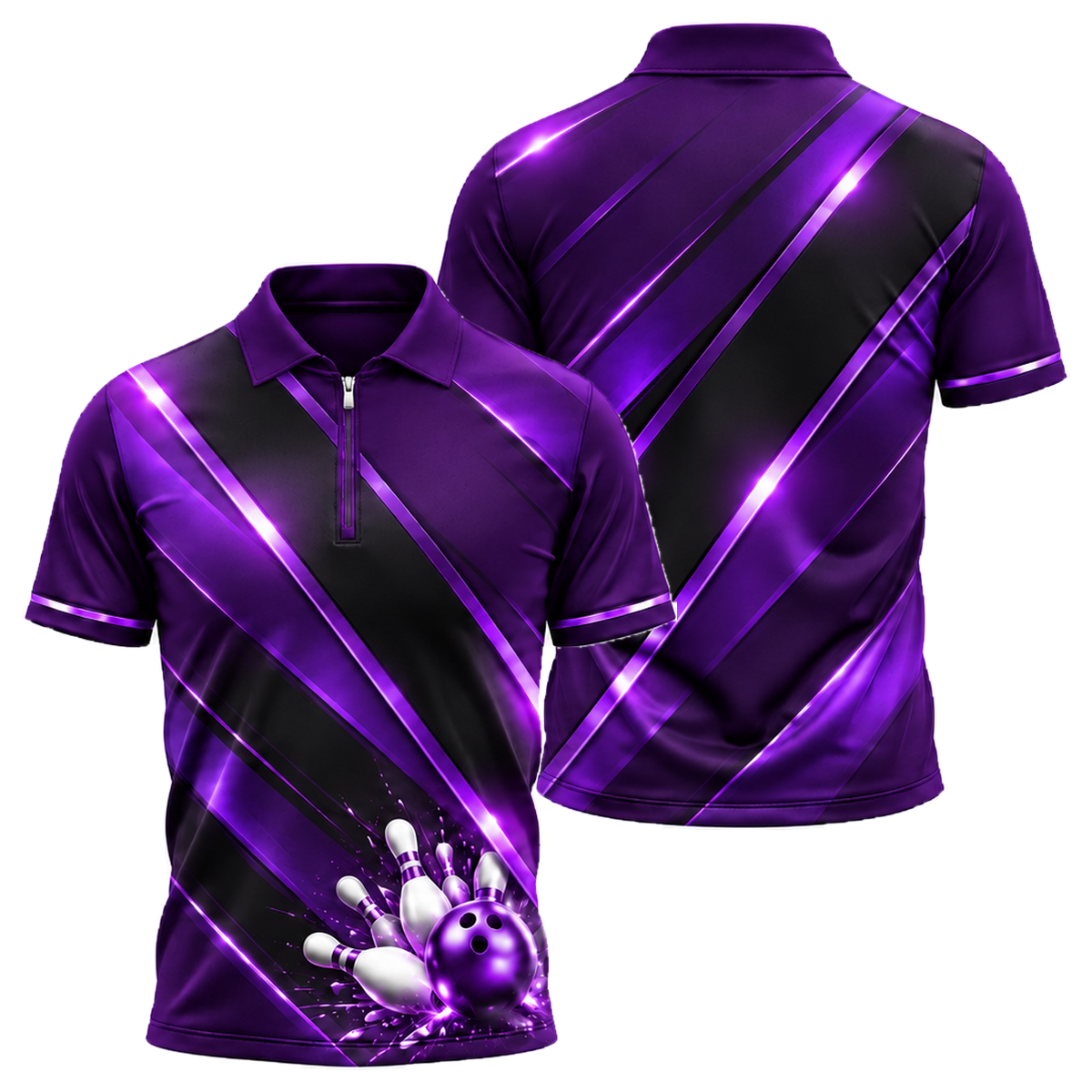 Gold Rail Navy Quarter-Zip Polo in Purple & Black