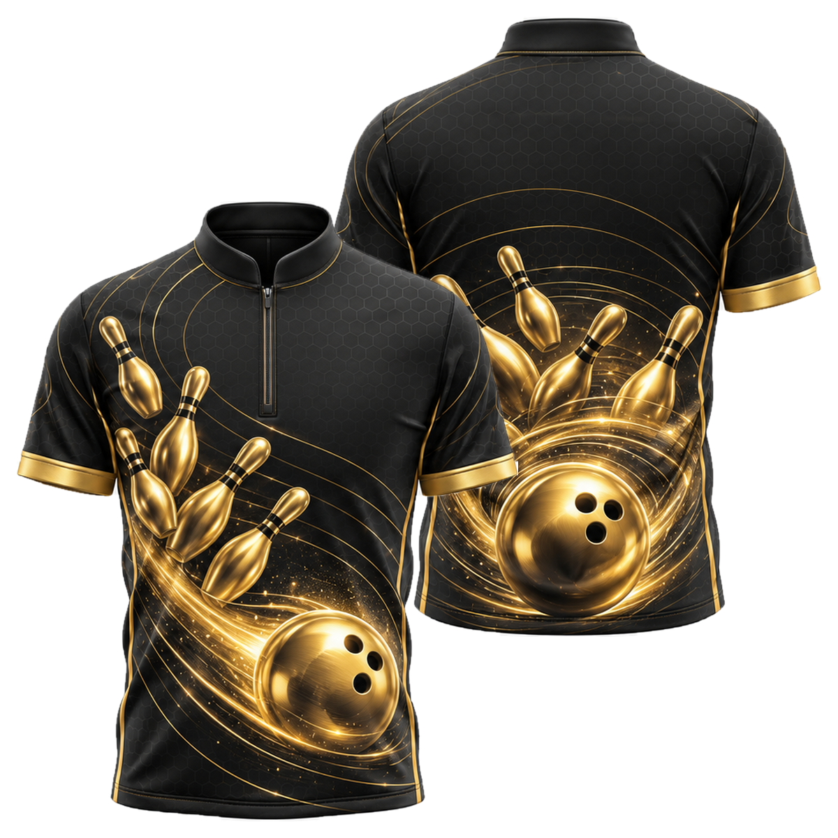 Golden Orbit Strike Bowling Jersey in Black & Gold