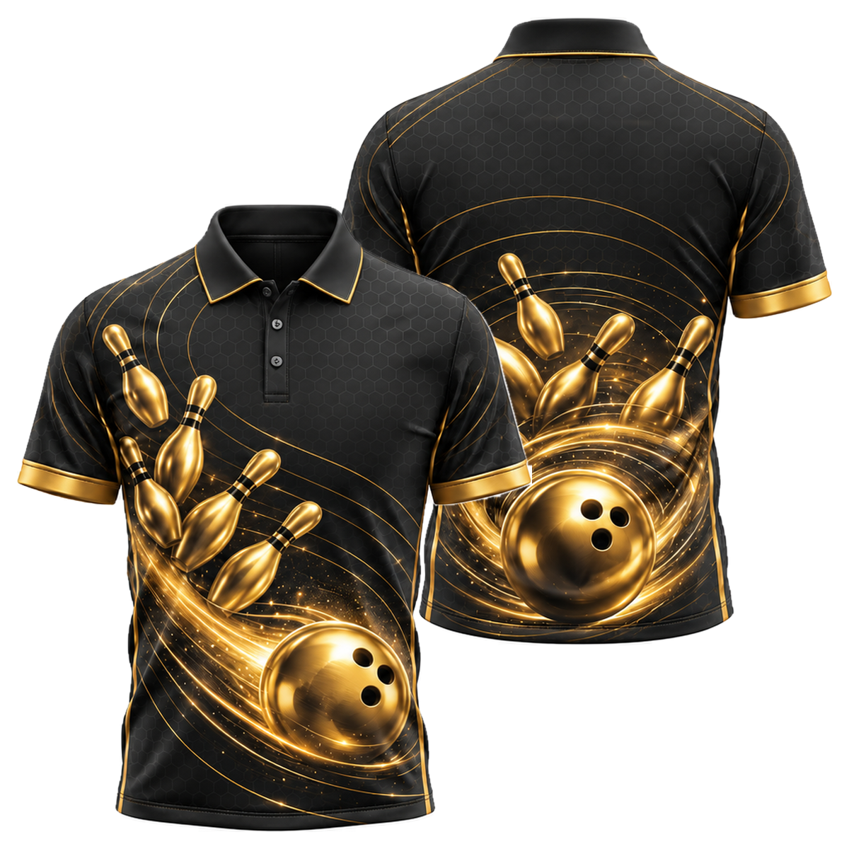 Golden Orbit Strike Unisex Polo in Black & Gold