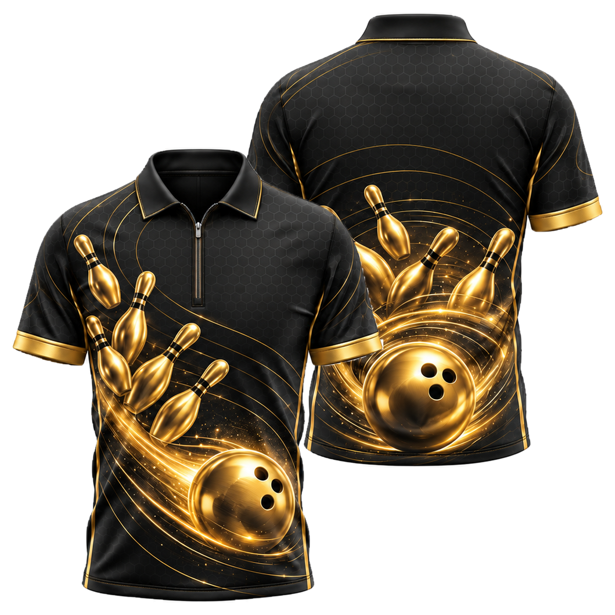Golden Orbit Strike Quarter-Zip Polo in Black & Gold
