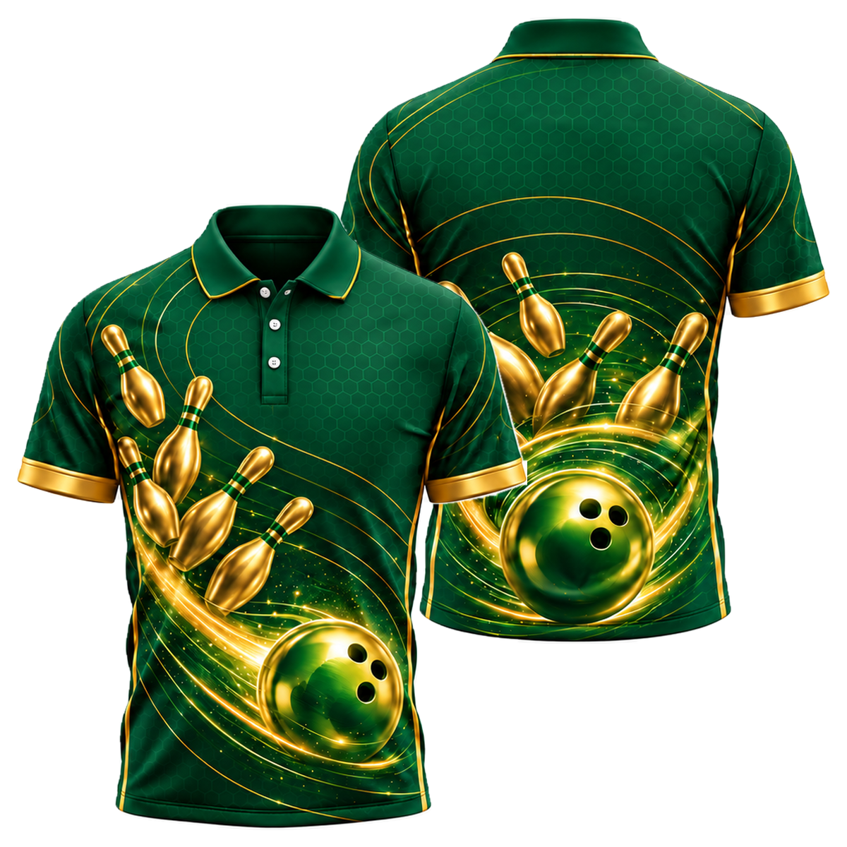 Golden Orbit Strike Unisex Polo in Green & Gold