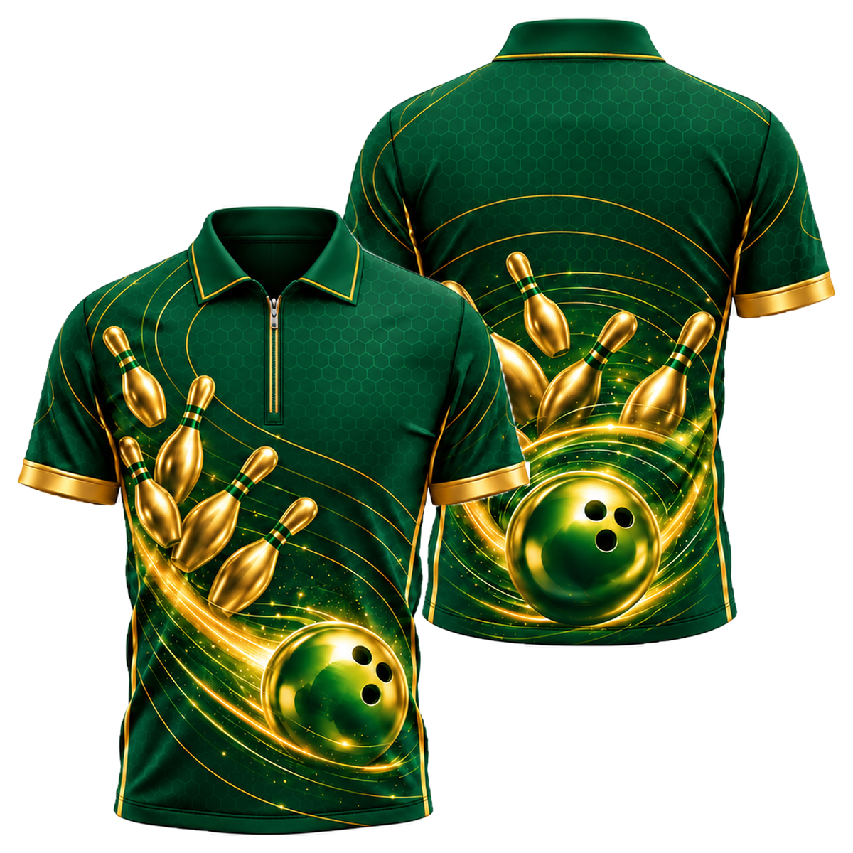 Golden Orbit Strike Quarter-Zip Polo in Green & Gold