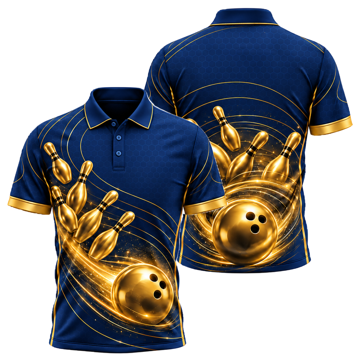 Golden Orbit Strike Unisex Polo in Navy & Gold