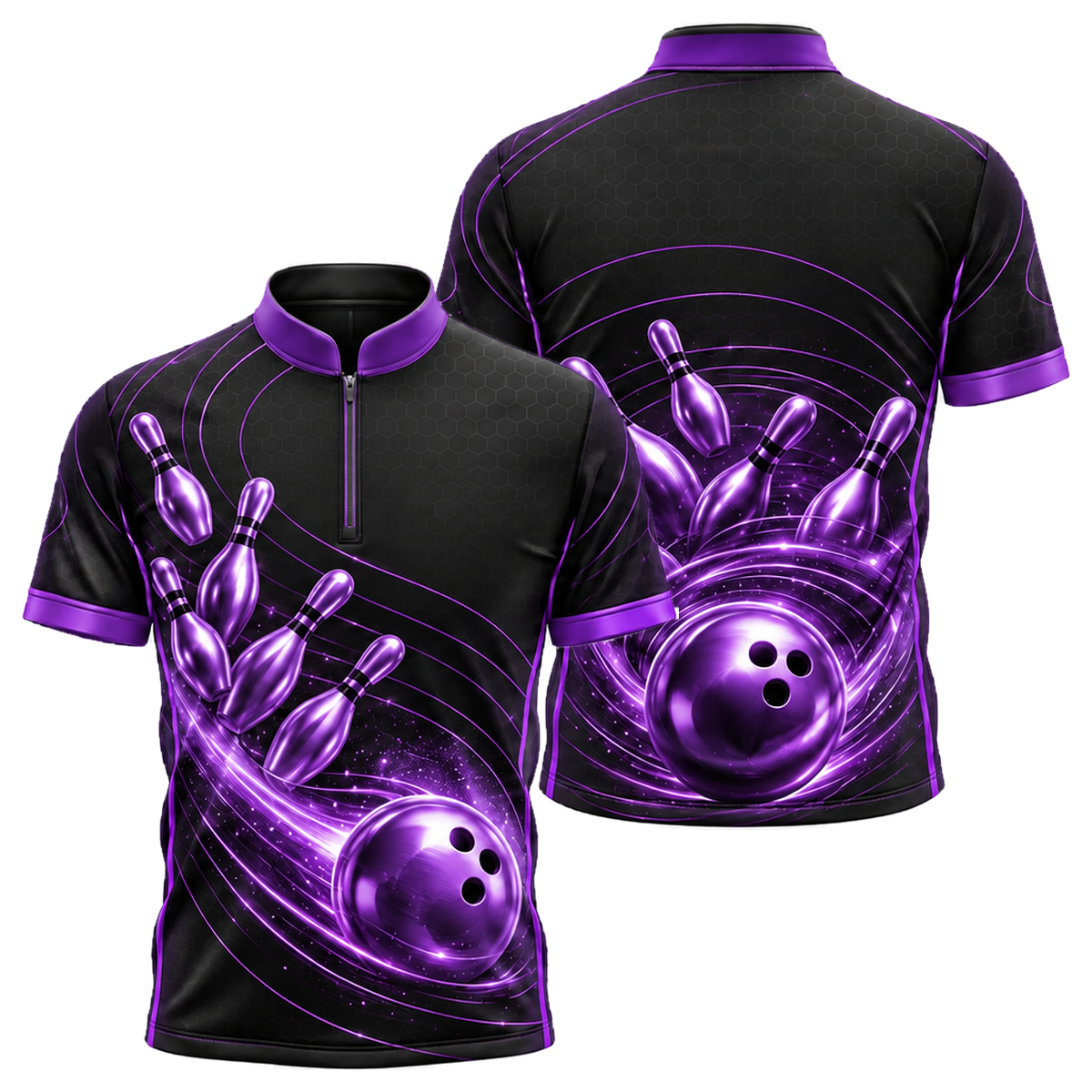 Golden Orbit Strike Bowling Jersey in Purple & Black