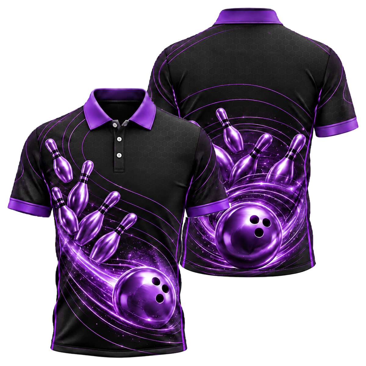 Golden Orbit Strike Unisex Polo in Purple & Black