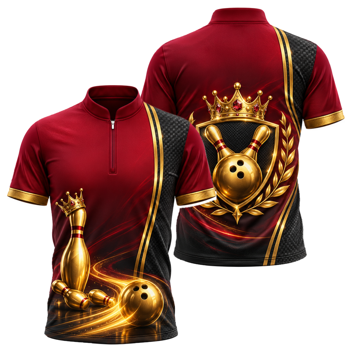 Burgundy Crown Rally Bowling Jersey in Black & Red