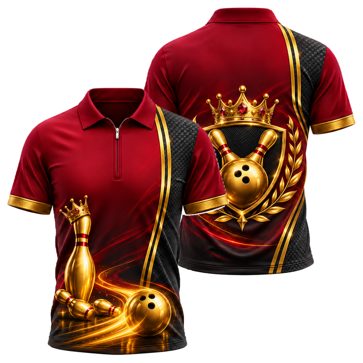 Burgundy Crown Rally Quarter-Zip Polo in Black & Red