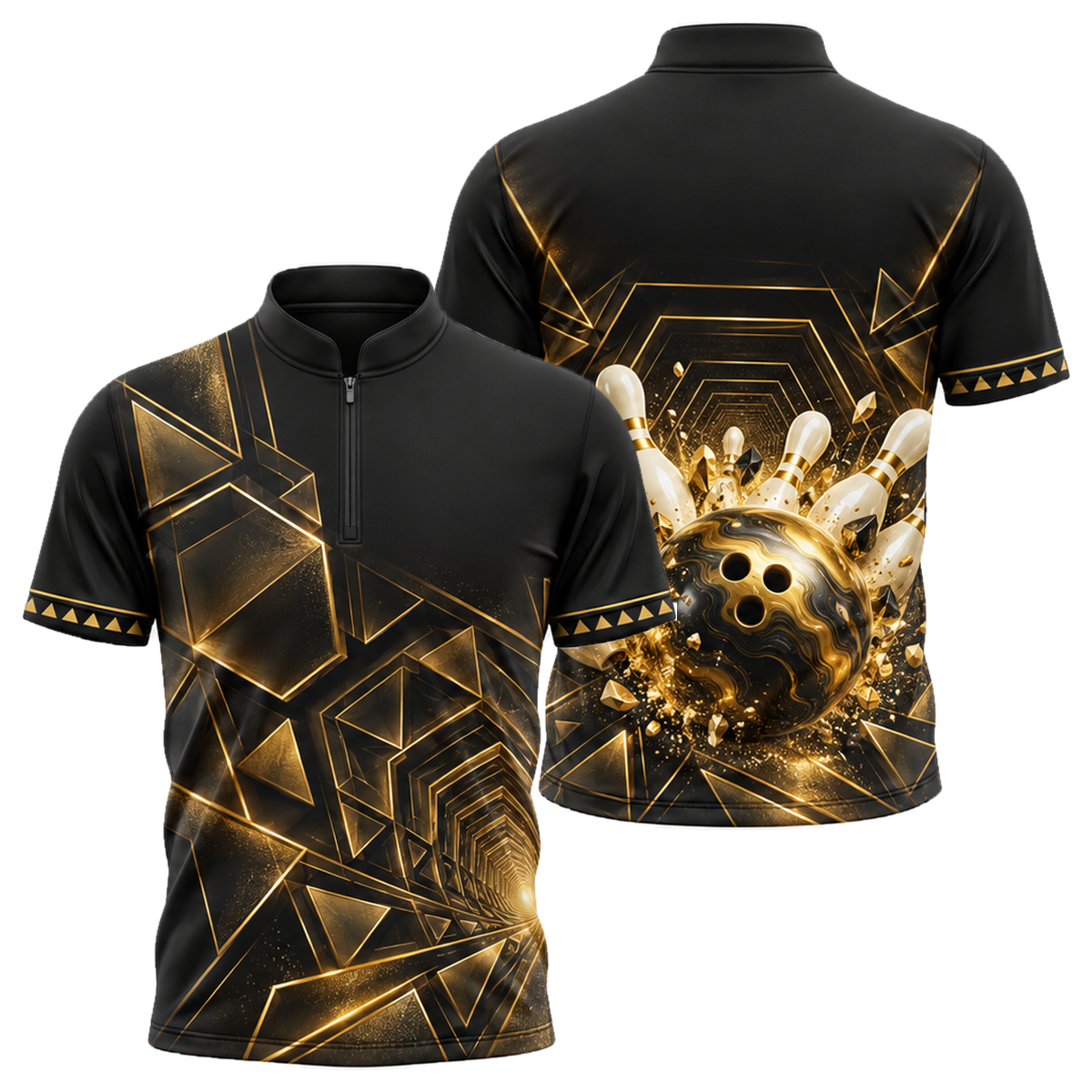 Gilded Vortex Strike Bowling Jersey in Black & Gold