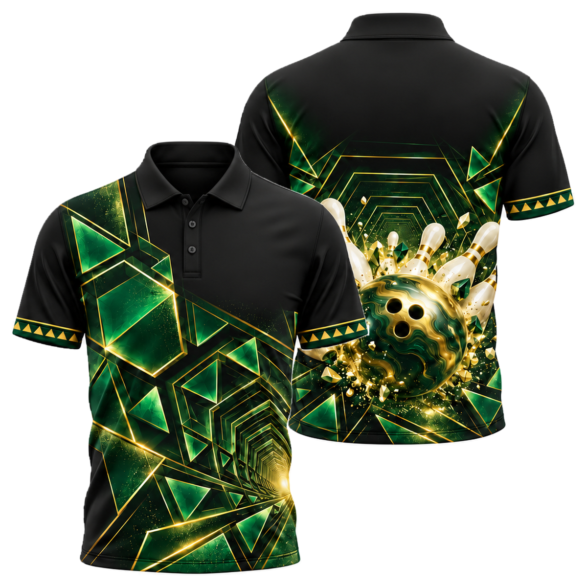 Gilded Vortex Strike Unisex Polo in Green & Gold