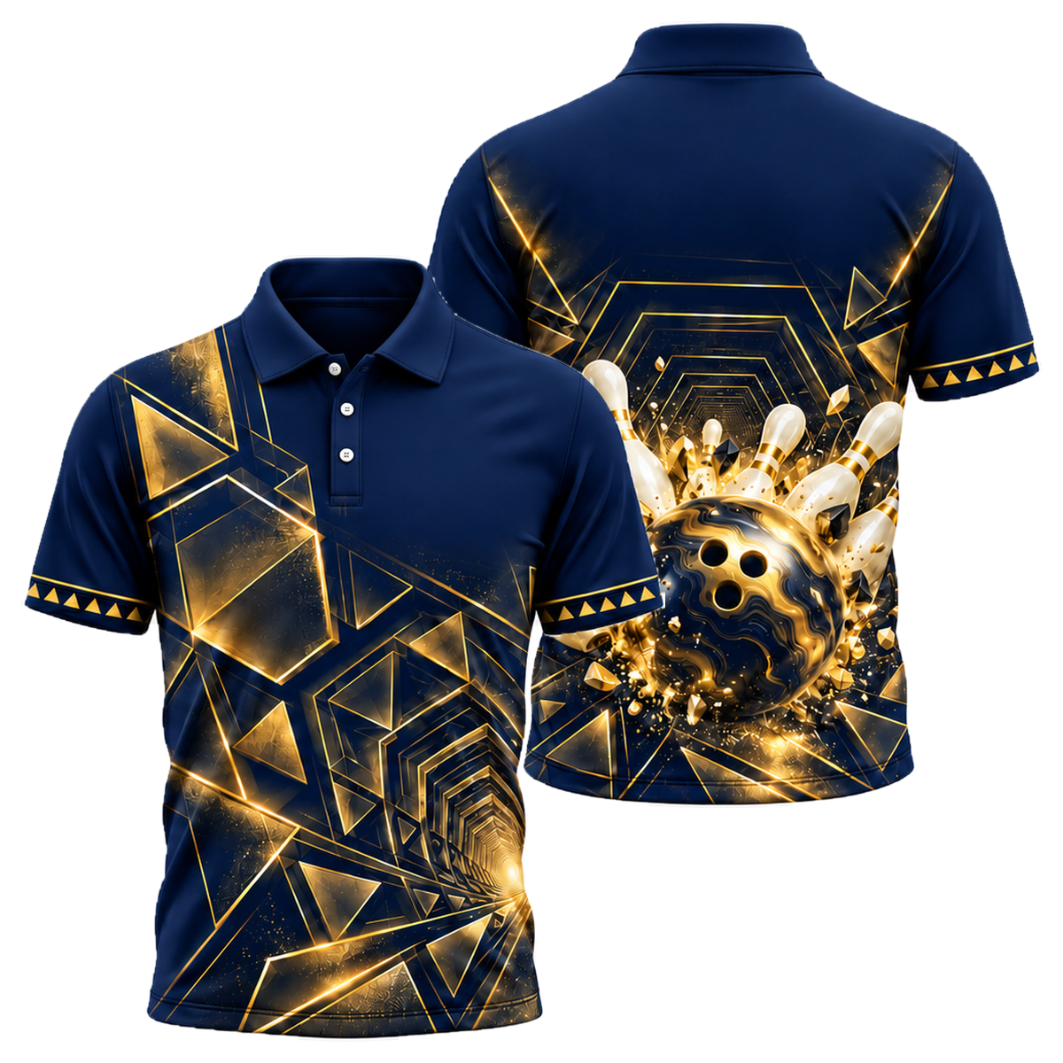 Gilded Vortex Strike Unisex Polo in Navy & Gold