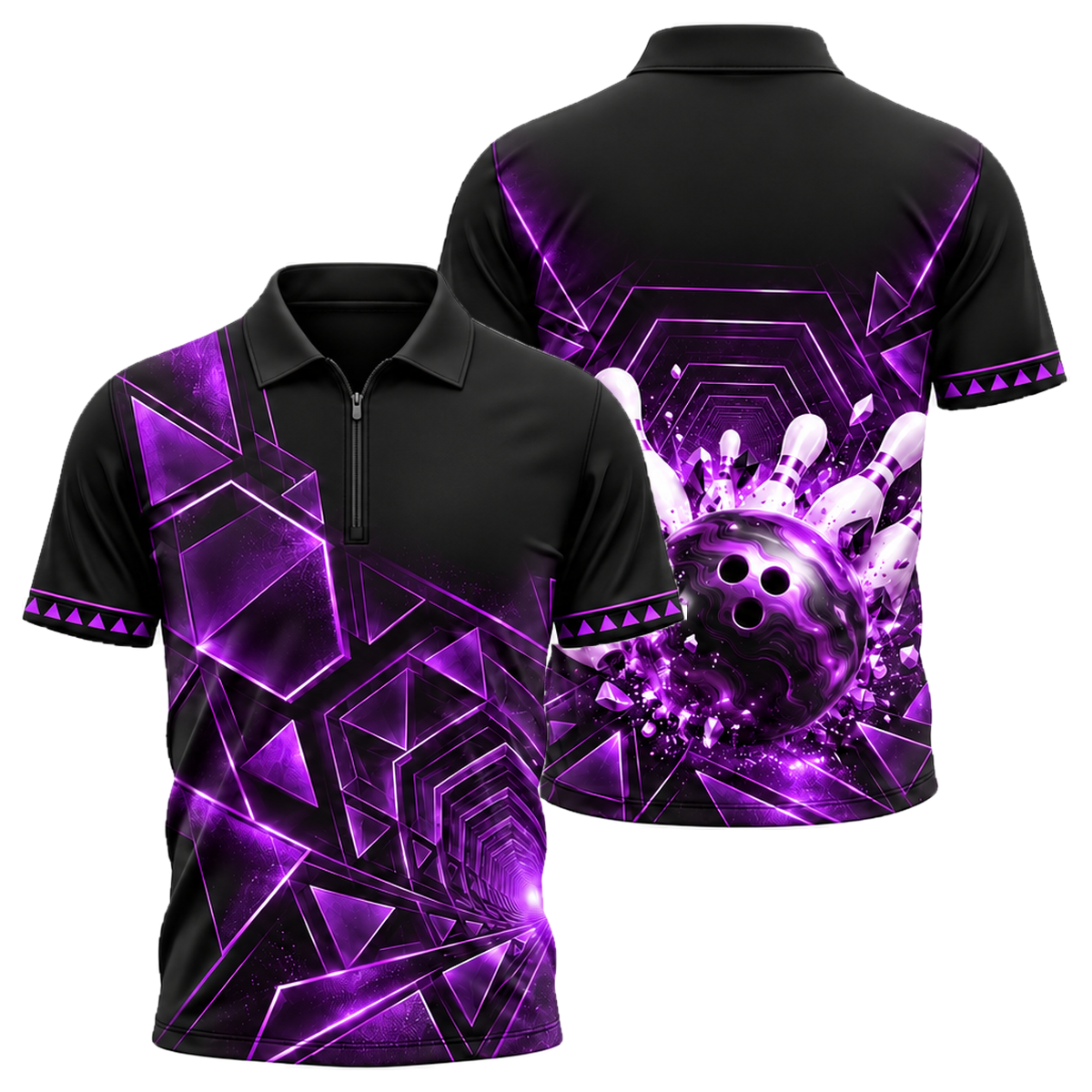 Gilded Vortex Strike Quarter-Zip Polo in Purple & Black