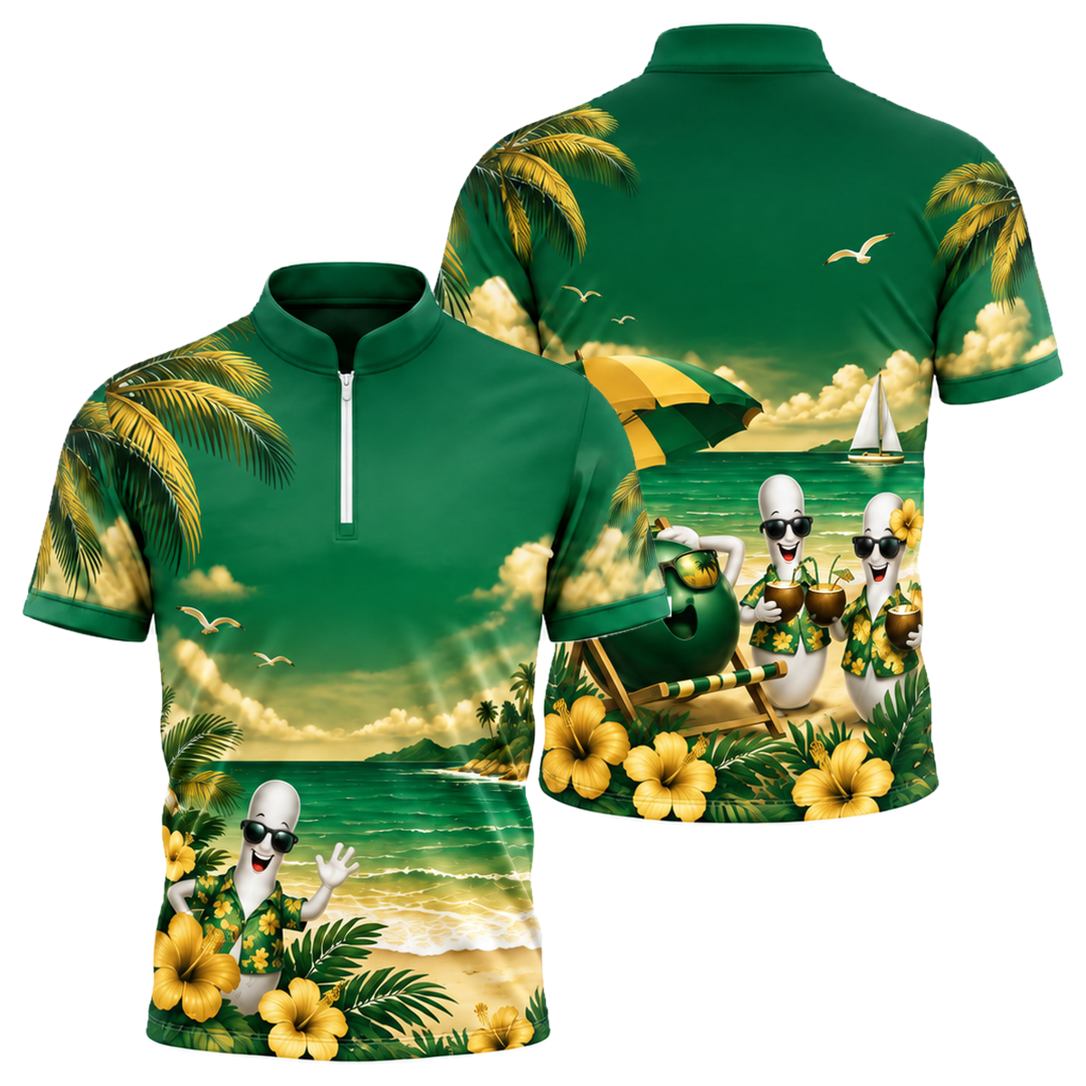 Aloha Strike Party Bowling Jersey in Green & Gold