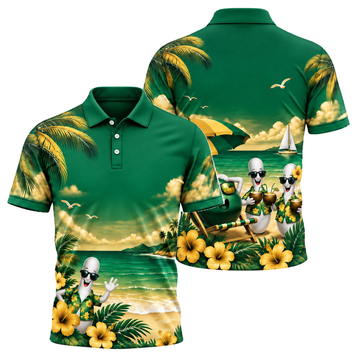 Aloha Strike Party Unisex Polo in Green & Gold