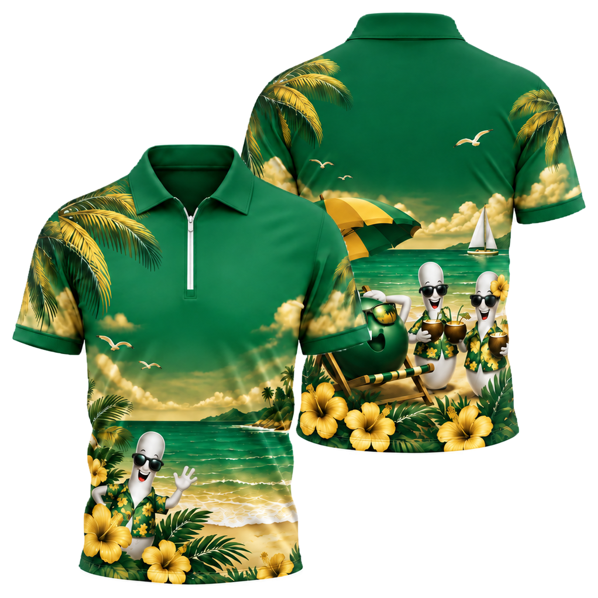 Aloha Strike Party Quarter-Zip Polo in Green & Gold