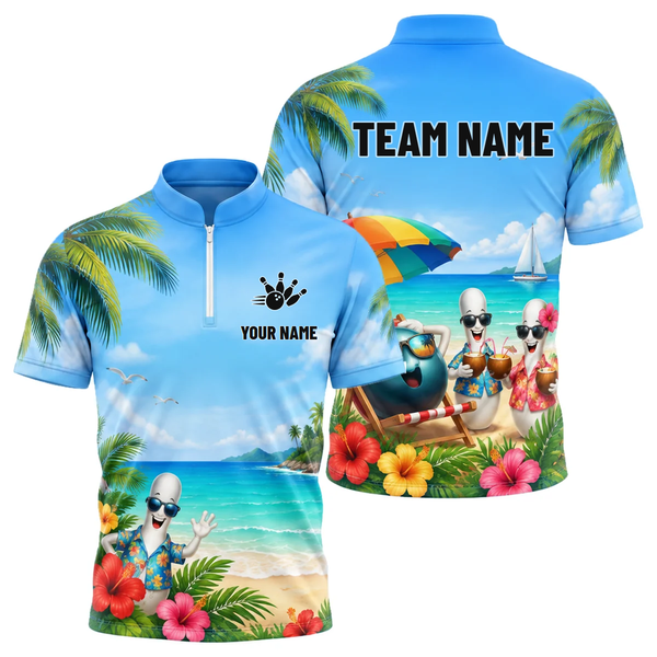 Aloha Strike Party custom bowling shirt personalized with name and team name