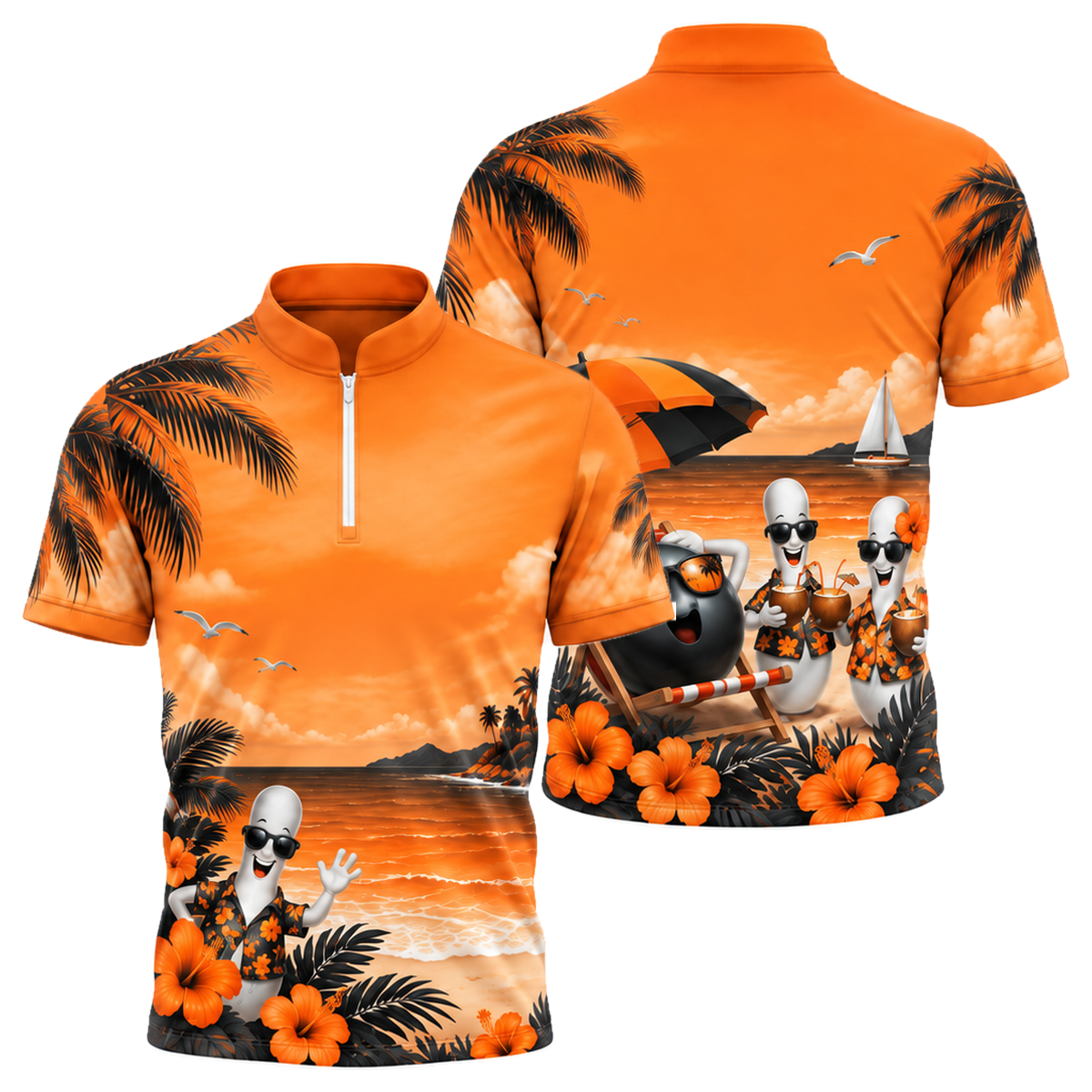 Aloha Strike Party Bowling Jersey in Orange & Black