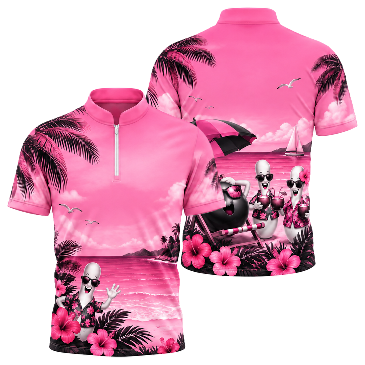 Aloha Strike Party Bowling Jersey in Pink & Black