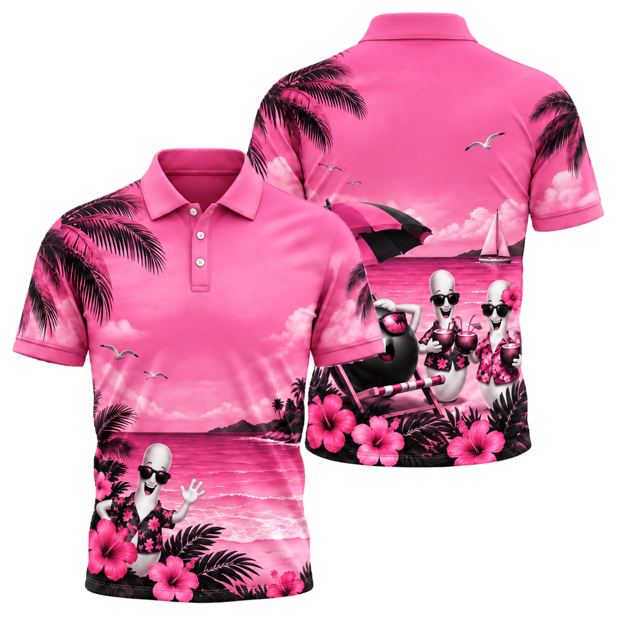 Aloha Strike Party Unisex Polo in Pink & Black