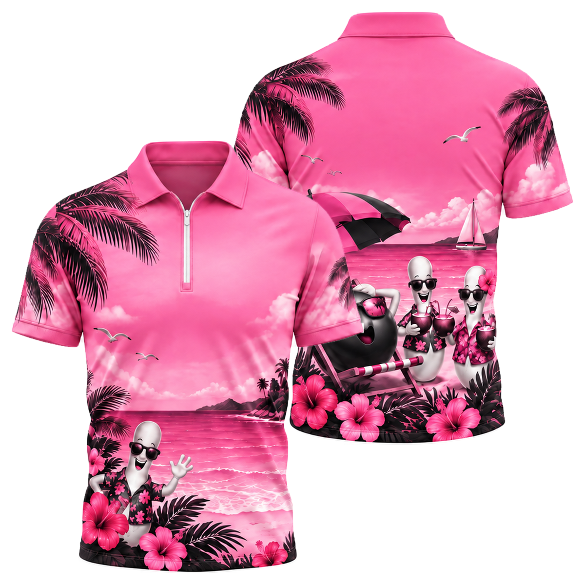 Aloha Strike Party Quarter-Zip Polo in Pink & Black