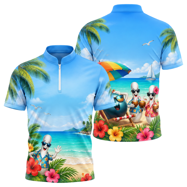 Aloha Strike Party Bowling Jersey in Royal & White