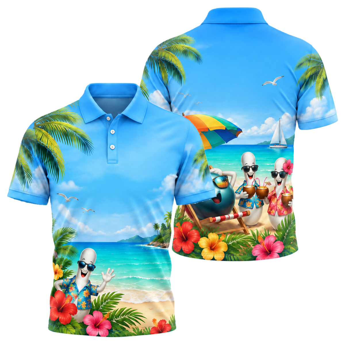 Aloha Strike Party Unisex Polo in Royal & White
