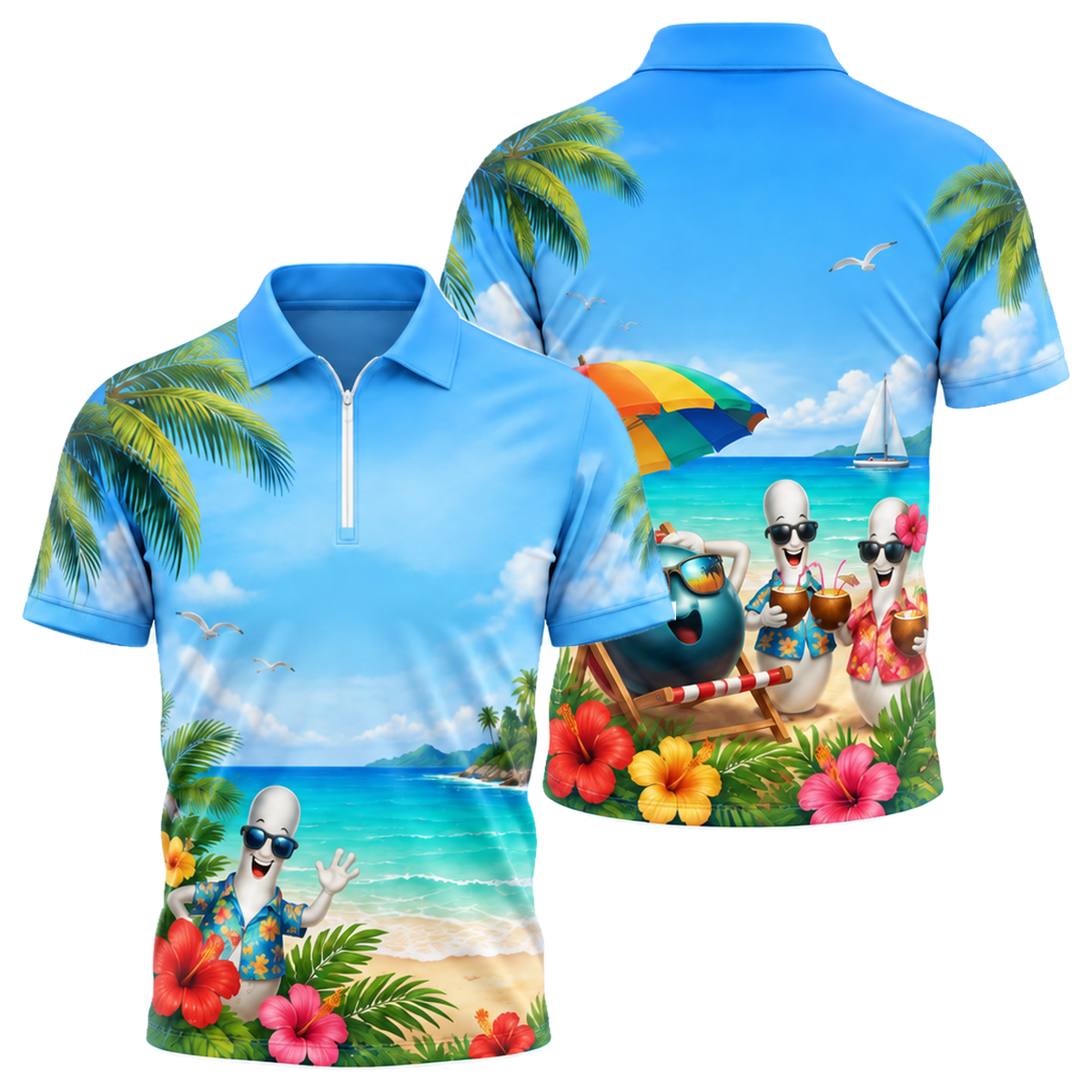 Aloha Strike Party Quarter-Zip Polo in Royal & White