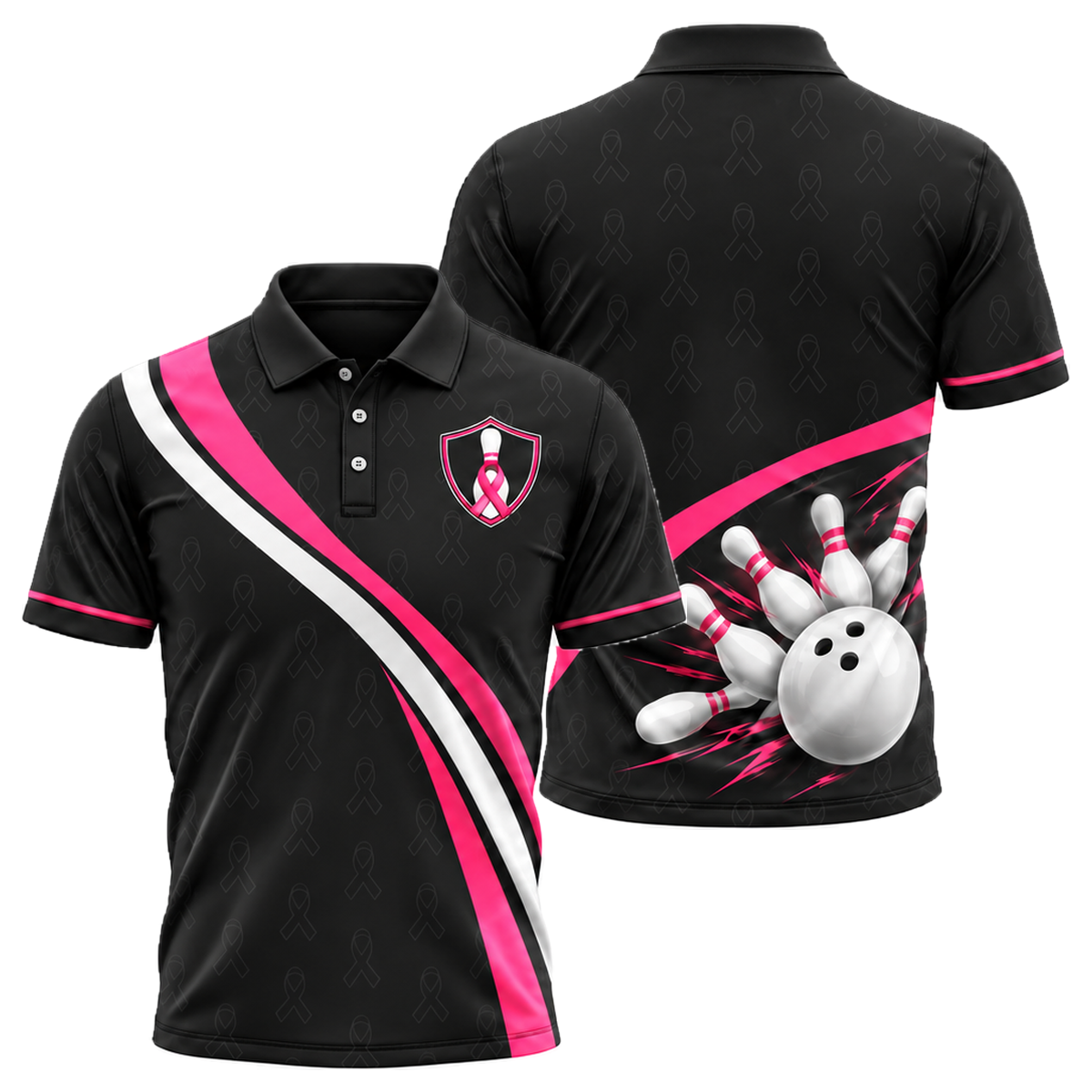 Pink Curve Strike Unisex Polo in Pink & Black