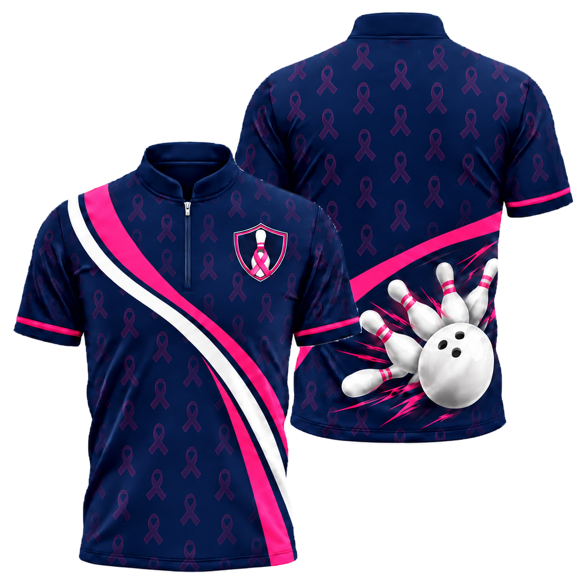 Pink Curve Strike Bowling Jersey in Pink & Navy
