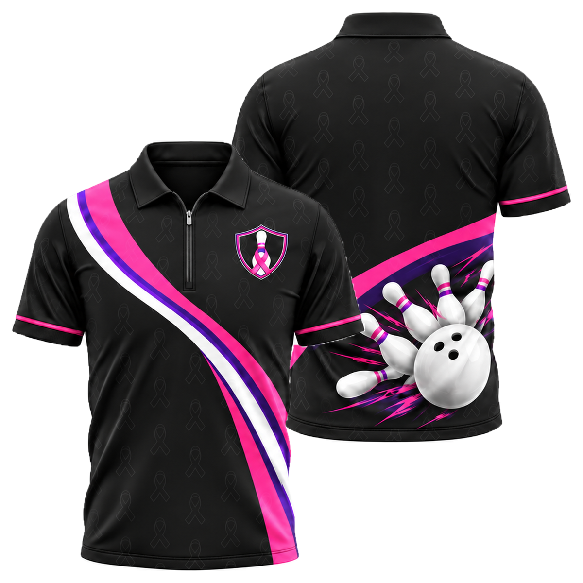 Pink Curve Strike Quarter-Zip Polo in Pink & Purple