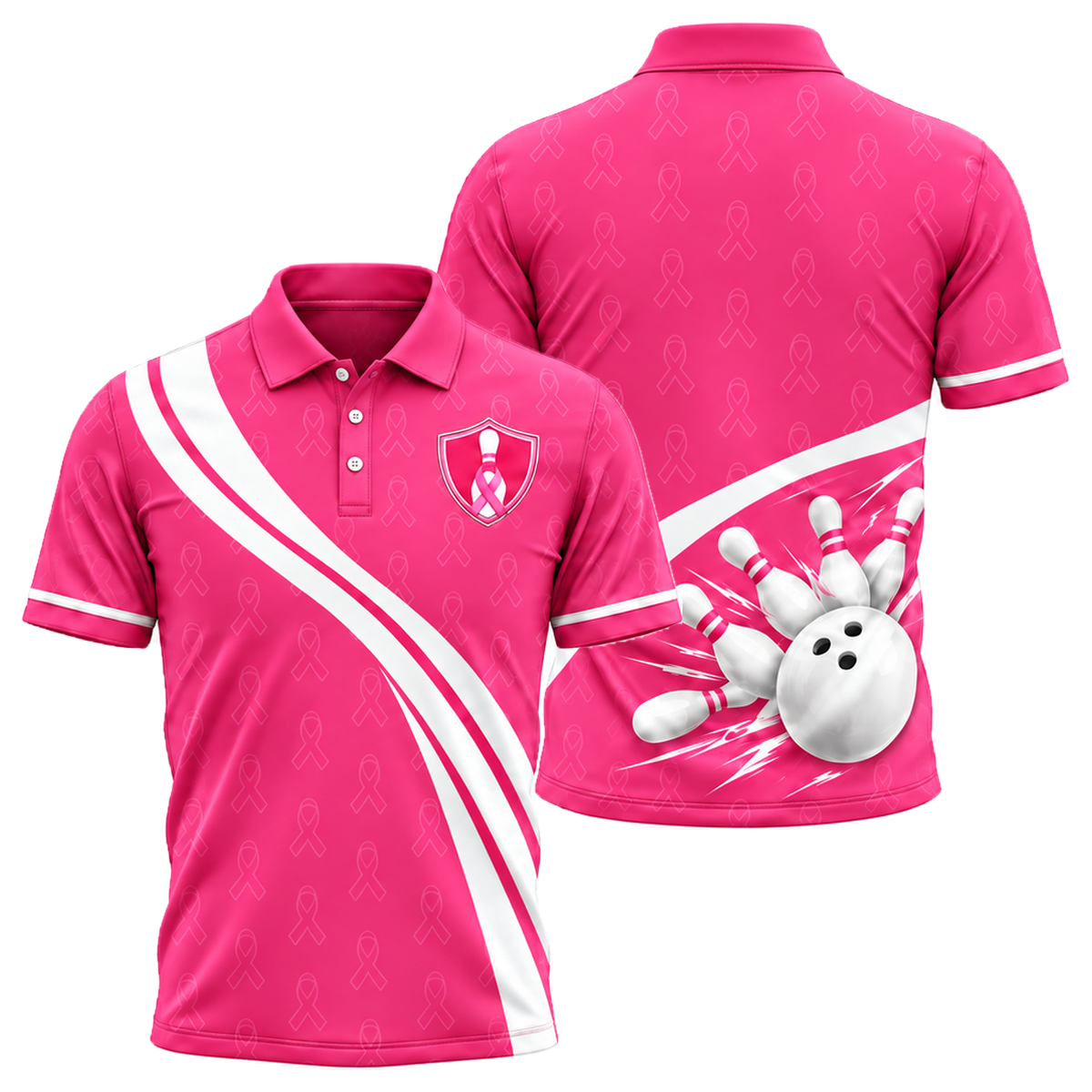 Pink Curve Strike Unisex Polo in Pink & White