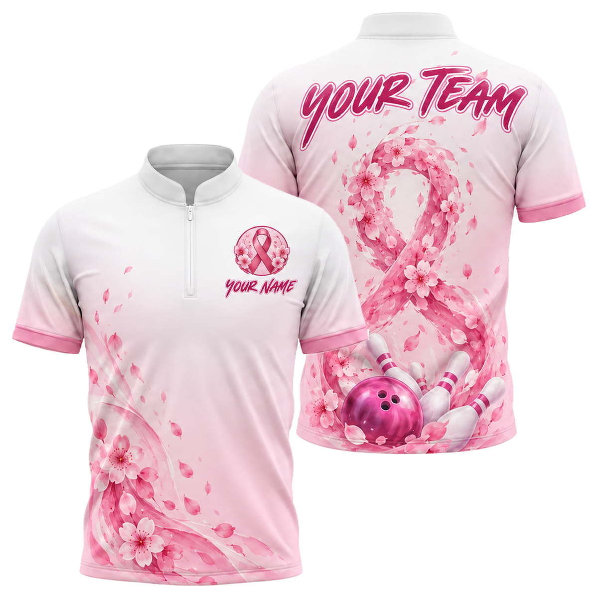 Blossom Ribbon Swirl custom bowling shirt personalized with name and team name