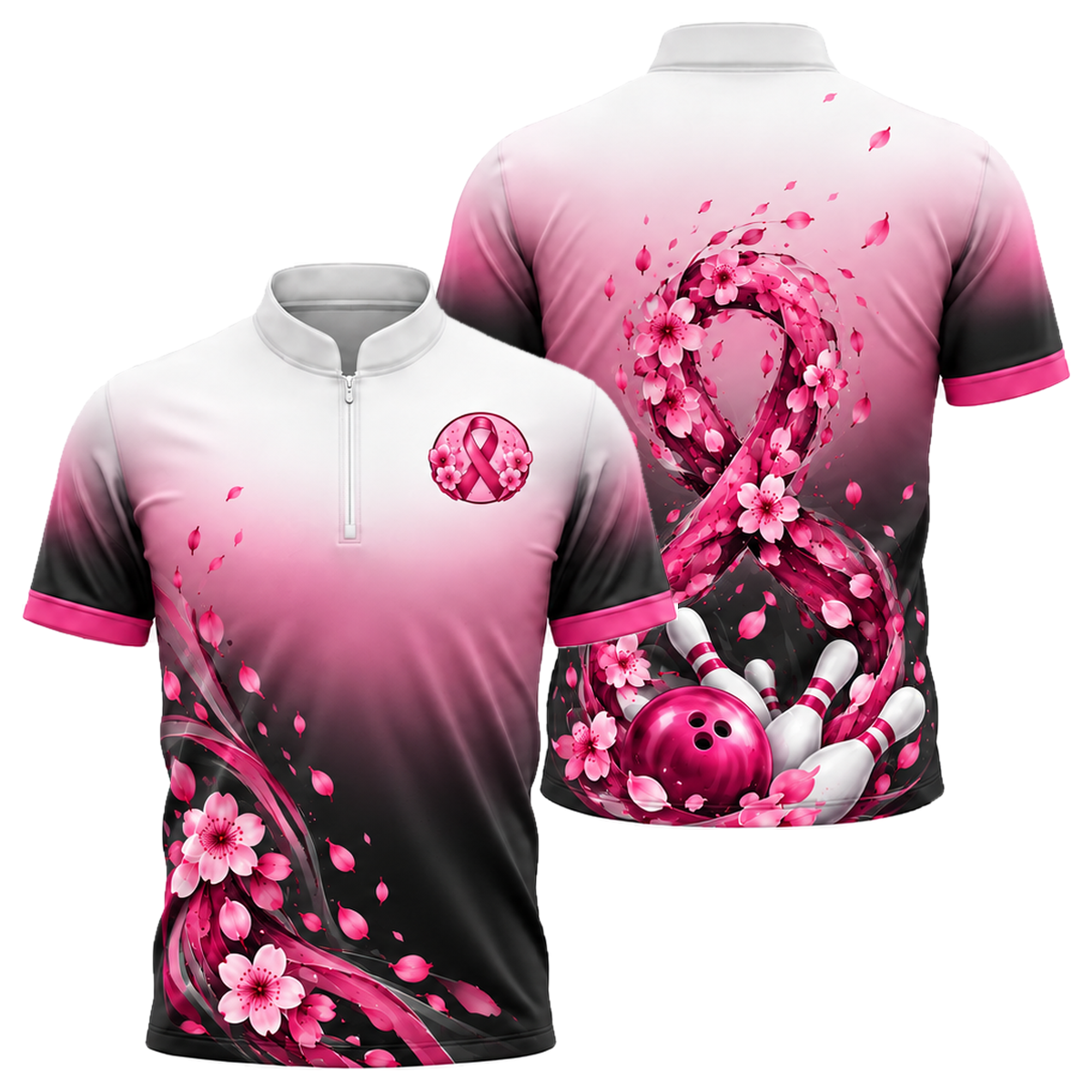 Blossom Ribbon Swirl Bowling Jersey in Pink & Black