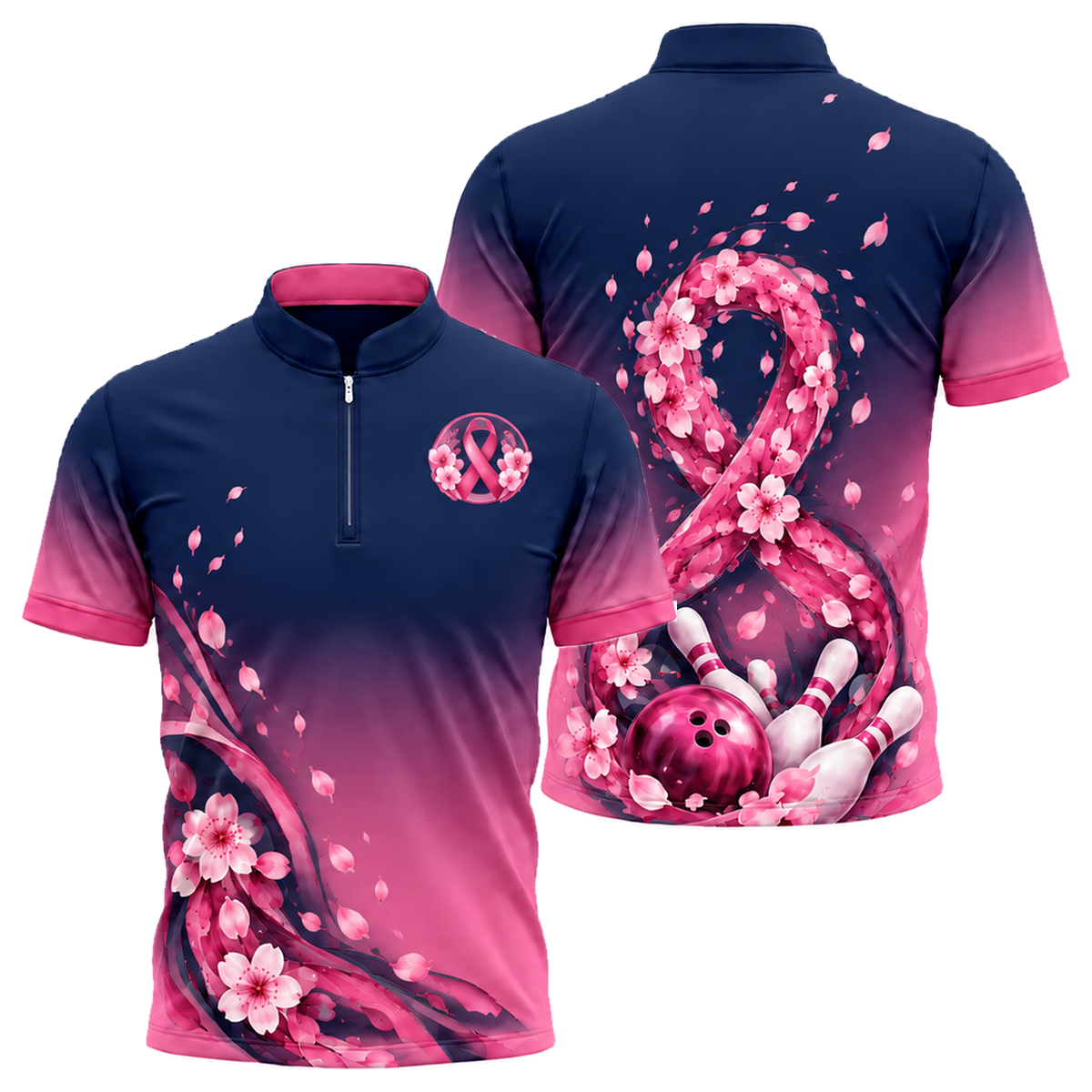 Blossom Ribbon Swirl Bowling Jersey in Pink & Navy