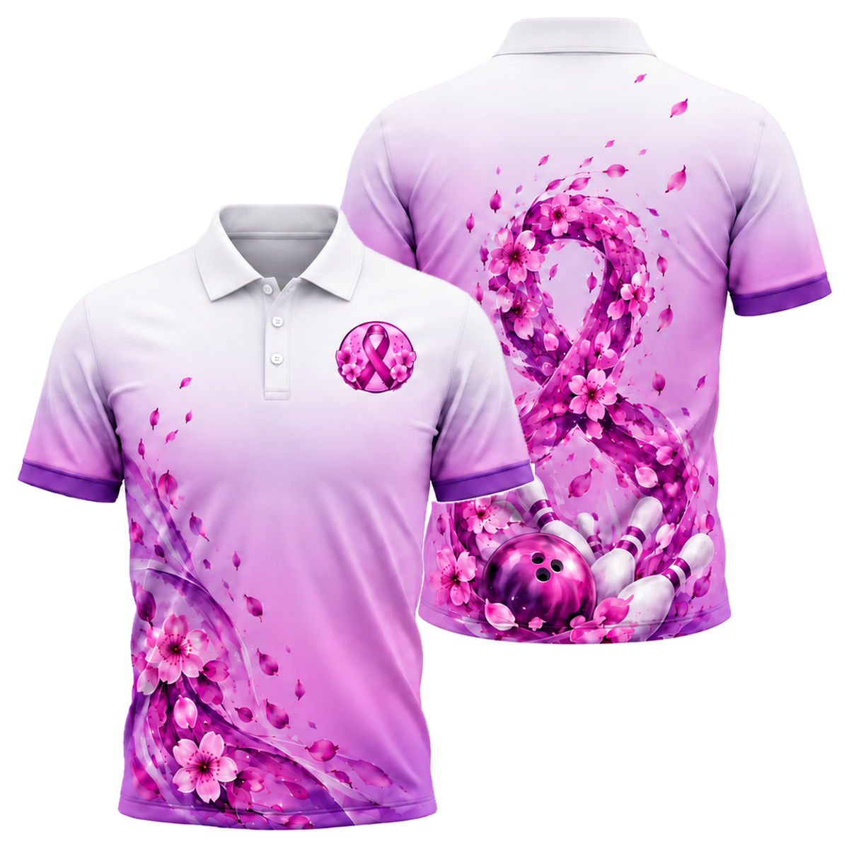 Blossom Ribbon Swirl Unisex Polo in Pink & Purple