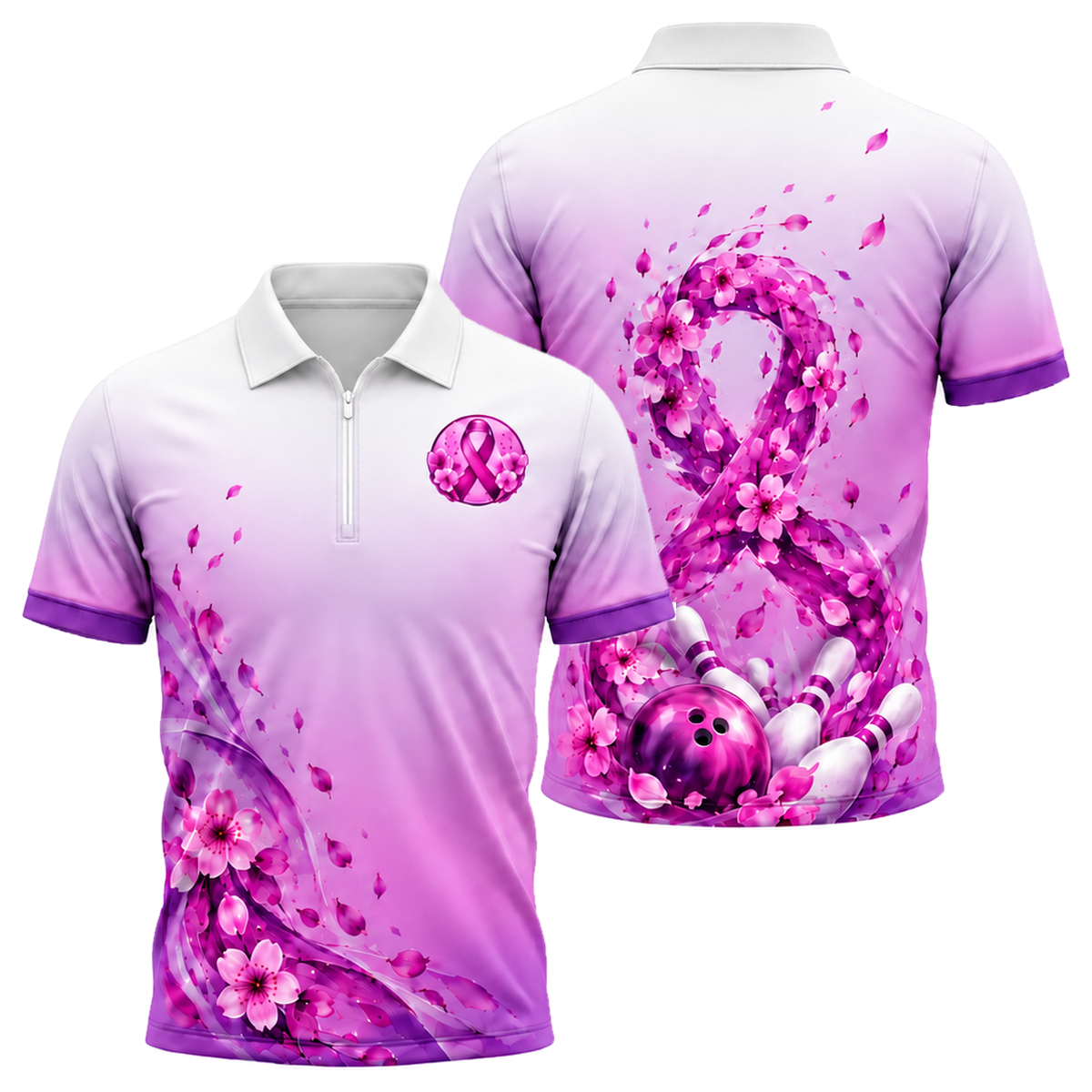 Blossom Ribbon Swirl Quarter-Zip Polo in Pink & Purple