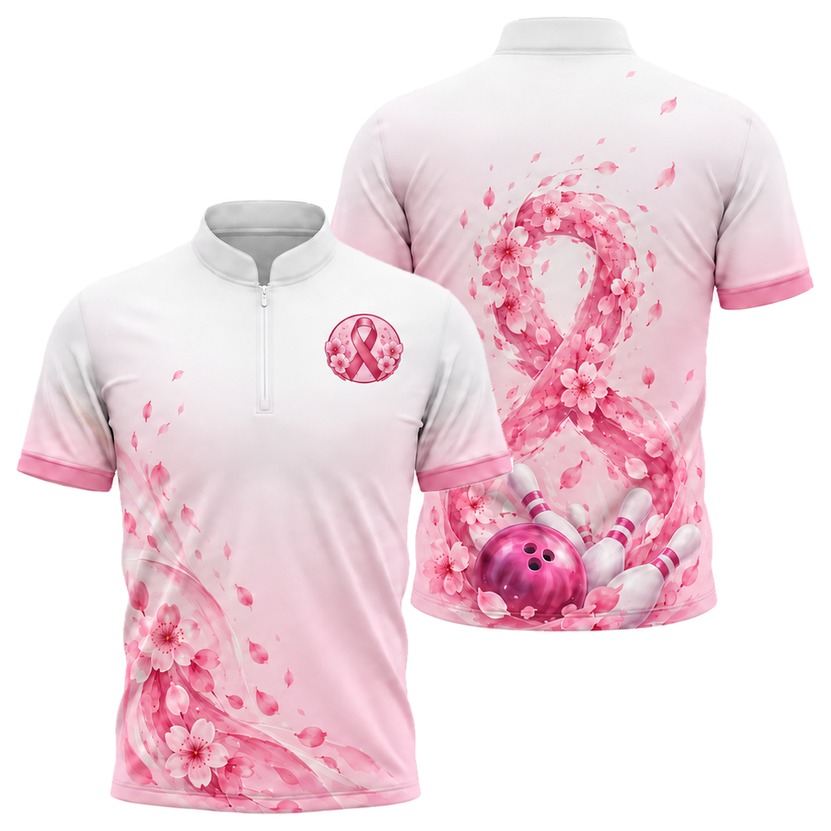 Blossom Ribbon Swirl Bowling Jersey in Pink & White