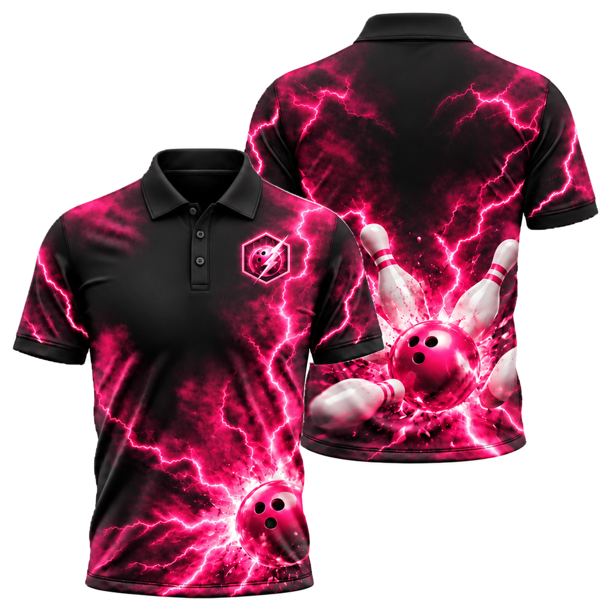 Pink Voltage Strike Unisex Polo in Pink & Black