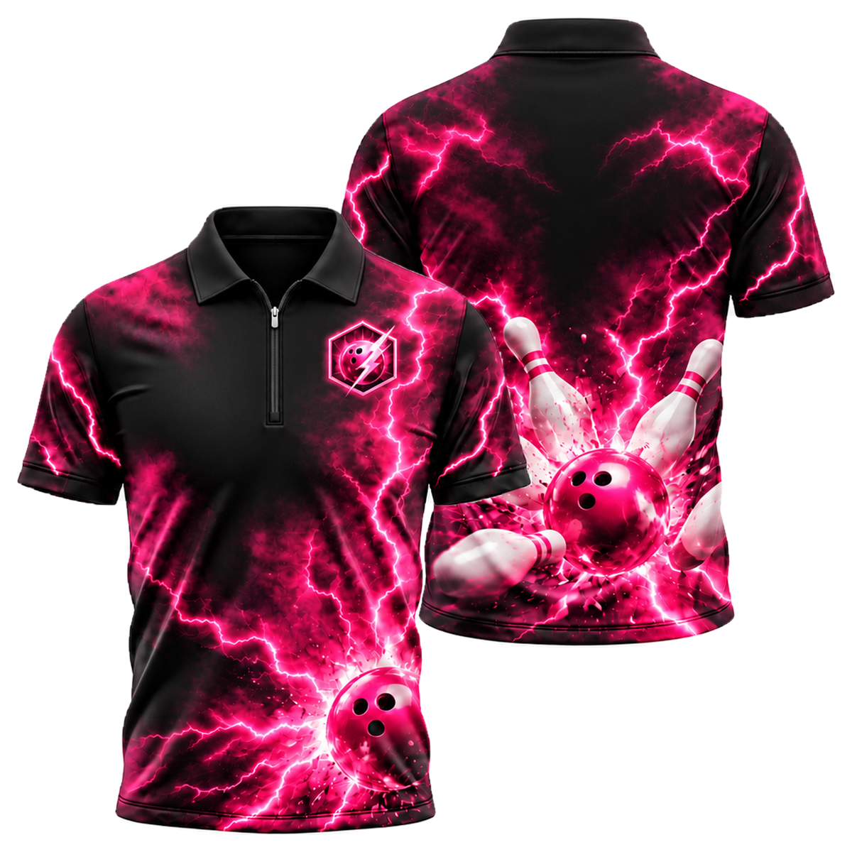 Pink Voltage Strike Quarter-Zip Polo in Pink & Black