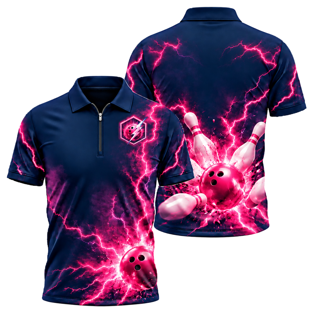 Pink Voltage Strike Quarter-Zip Polo in Pink & Navy