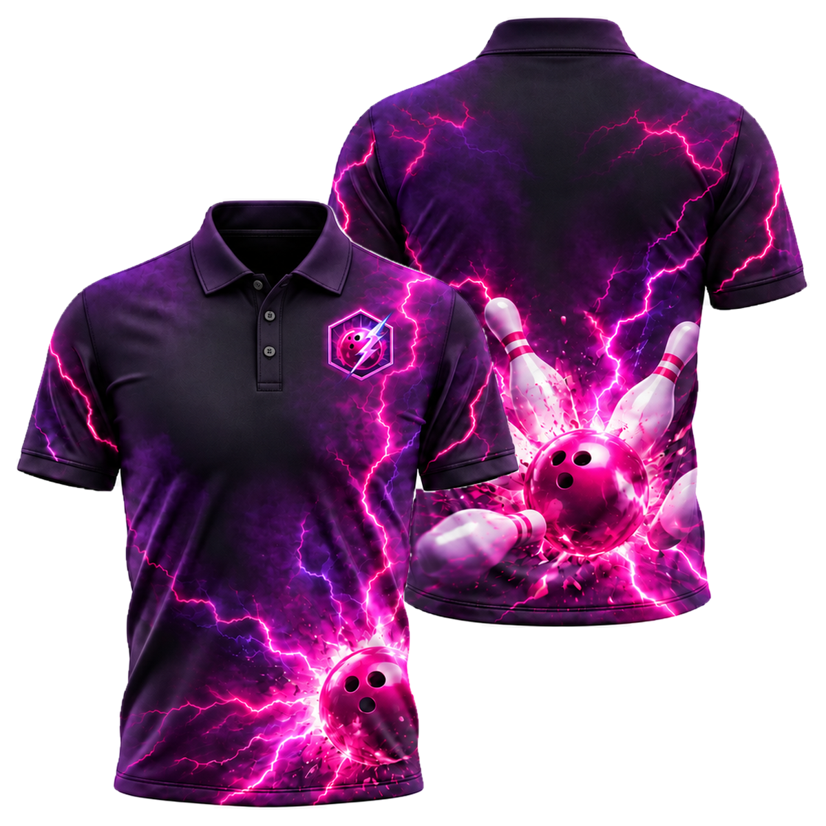 Pink Voltage Strike Unisex Polo in Pink & Purple