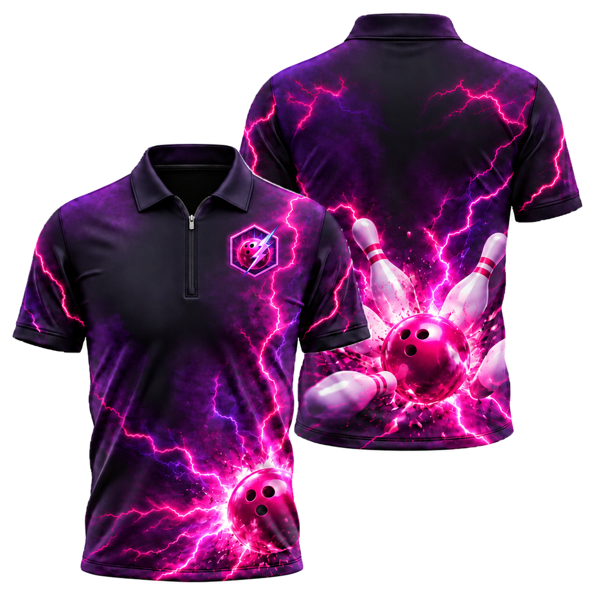 Pink Voltage Strike Quarter-Zip Polo in Pink & Purple