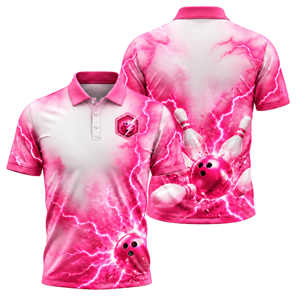 Pink Voltage Strike Unisex Polo in Pink & White