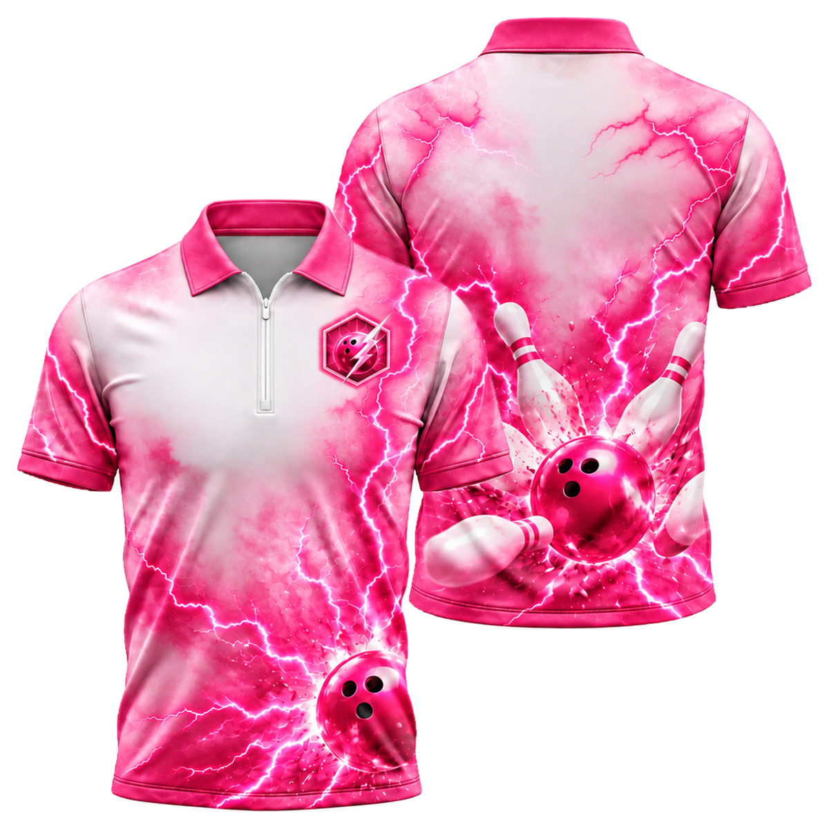 Pink Voltage Strike Quarter-Zip Polo in Pink & White