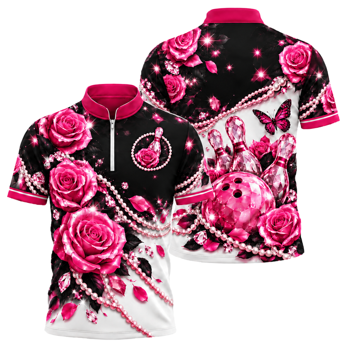 Rose Quartz Lanes Bowling Jersey in Pink & Black