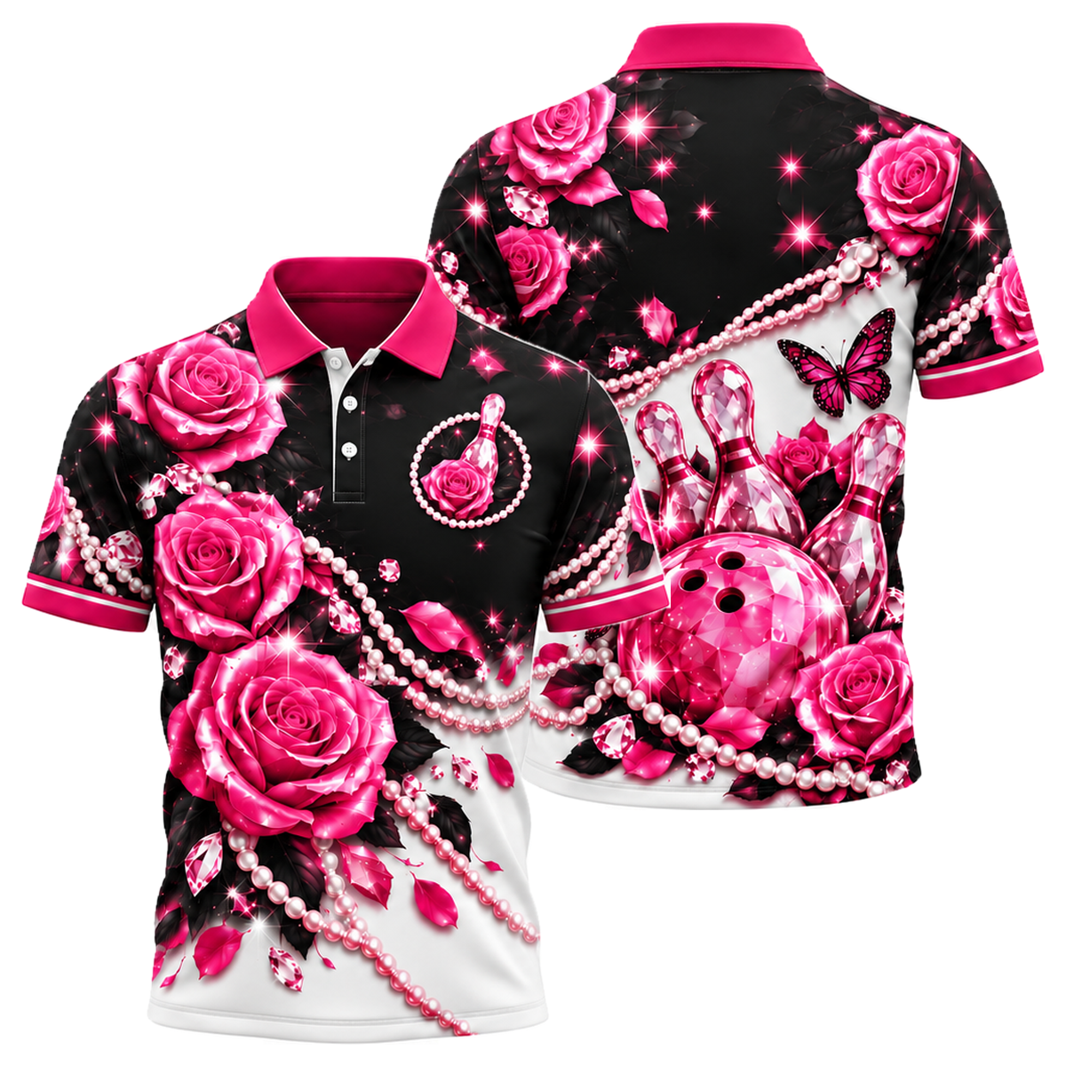 Rose Quartz Lanes Unisex Polo in Pink & Black