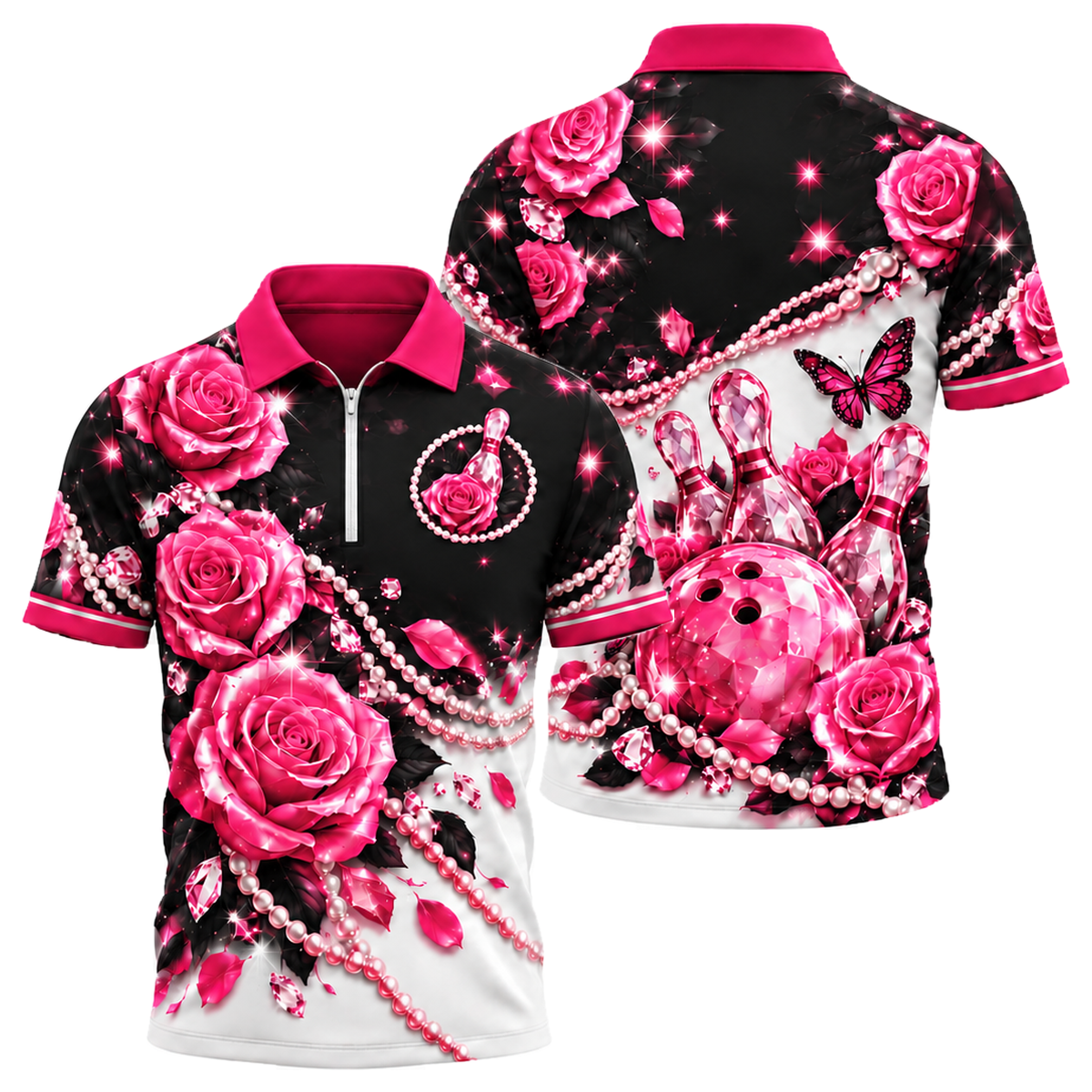 Rose Quartz Lanes Quarter-Zip Polo in Pink & Black